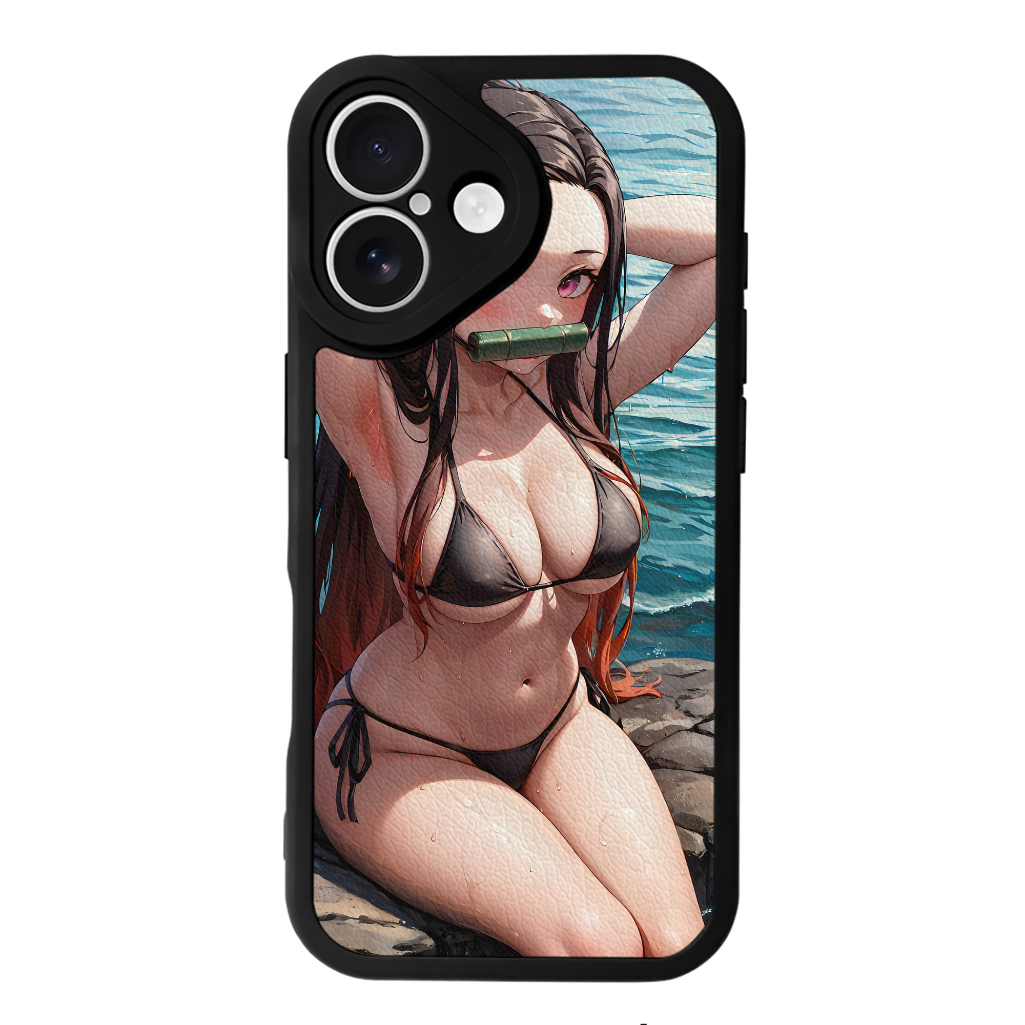 （画像用） 鬼滅の刃（きめつのやいば）竈門 禰󠄀豆子／かまど ねずこ Kamado Nezuko 【iPhone 16シリーズ対応】シリコンスマホケース（レザー調） 材質：シリコン